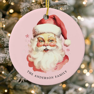 Adorno De Cerámica Navidad de Santa Claus con Acuarela Vintage Rosa