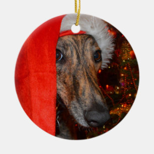 Adorno De Cerámica Navidad de Santa del acechador del galgo