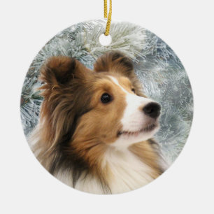 Adorno De Cerámica Navidad de Sheltie del Sable