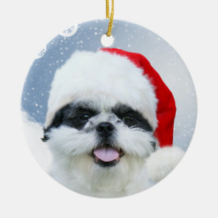 Adorno De Cerámica Navidad de Shih Tzu