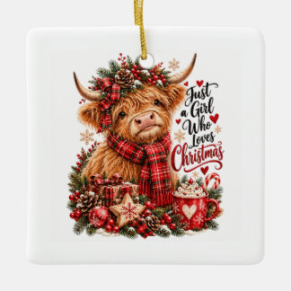 Adorno De Cerámica Navidad de Solo una Chica Vaca Highland