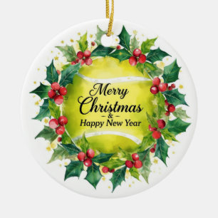 Adorno De Cerámica Navidad de tenis con corona de pelotas