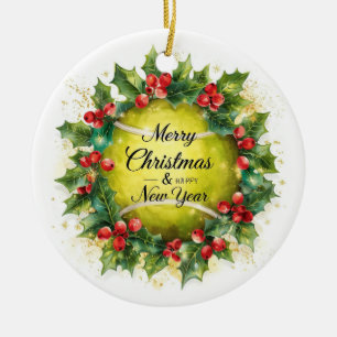 Adorno De Cerámica Navidad de tenis con corona de pelotas