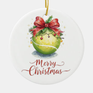Adorno De Cerámica Navidad de tenis con pelotas con cinta