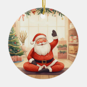 Adorno De Cerámica Navidad de Yoga con Papá Noel