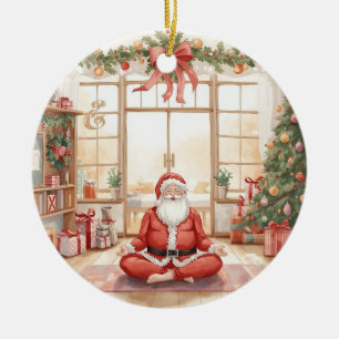 Adorno De Cerámica Navidad de yoga con Santa Claus