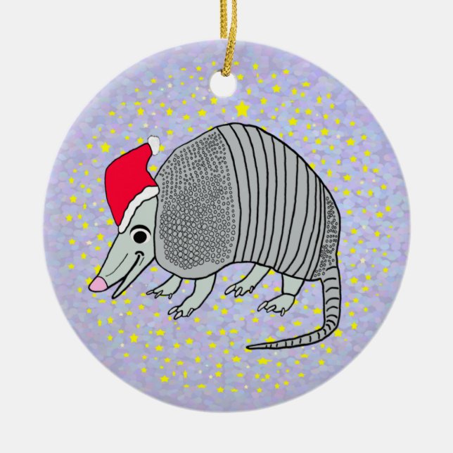 Adorno De Cerámica Navidad del armadillo de Santa (Frente)