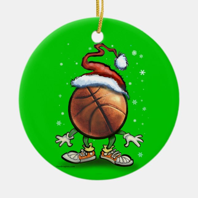 Adorno De Cerámica Navidad del baloncesto (Frente)