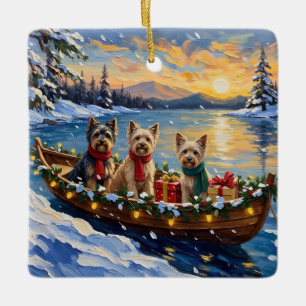 Adorno De Cerámica Navidad del barco del Terrier Tibetano