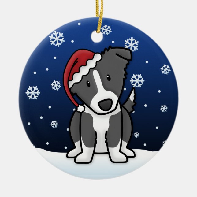 Adorno De Cerámica Navidad del border collie del dibujo animado de (Frente)