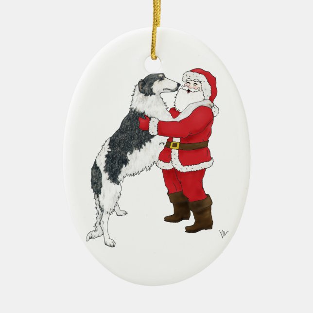 Adorno De Cerámica Navidad del Borzoi que saluda (Frente)