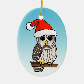 Adorno De Cerámica Navidad del búho barrado de Santa