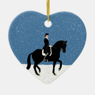 Adorno De Cerámica Navidad del caballo del Dressage Nevado