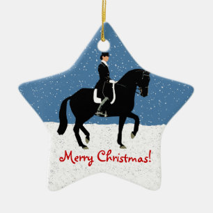 Adorno De Cerámica Navidad del caballo del Dressage Nevado