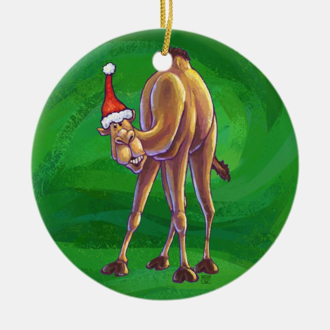 Adorno De Cerámica Navidad del camello en verde (Frente)