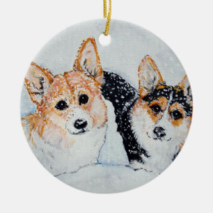 Adorno De Cerámica Navidad del Corgi