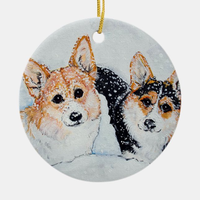 Adorno De Cerámica Navidad del Corgi (Frente)