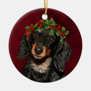 Adorno De Cerámica Navidad del Dachshund