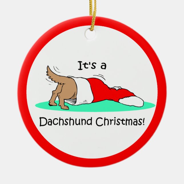 Adorno De Cerámica Navidad del Dachshund (Frente)