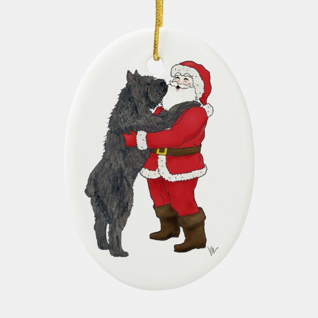 Adorno De Cerámica Navidad del DES Flandres de Bouvier que saluda (Frente)
