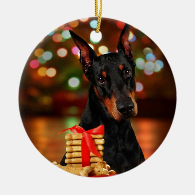 Adorno De Cerámica Navidad del Doberman (Frente)