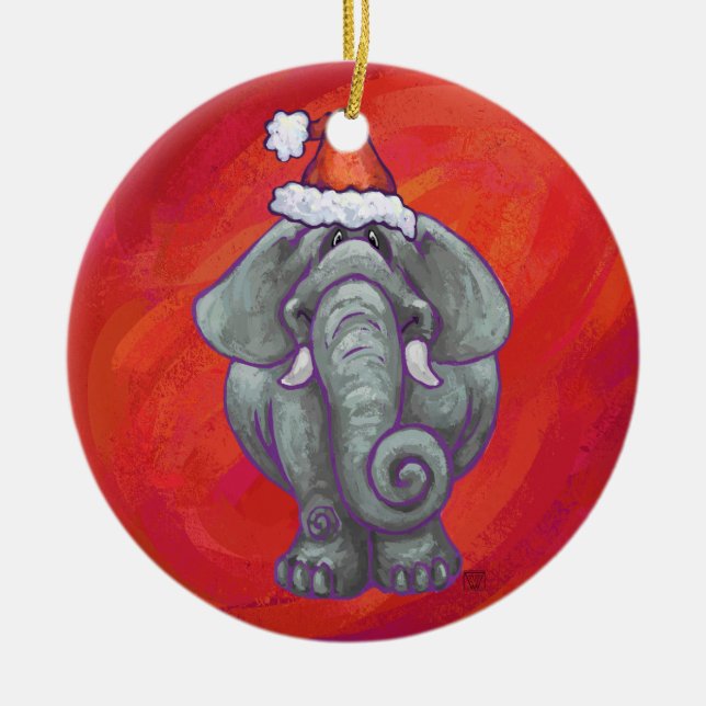 Adorno De Cerámica Navidad del elefante en rojo (Frente)