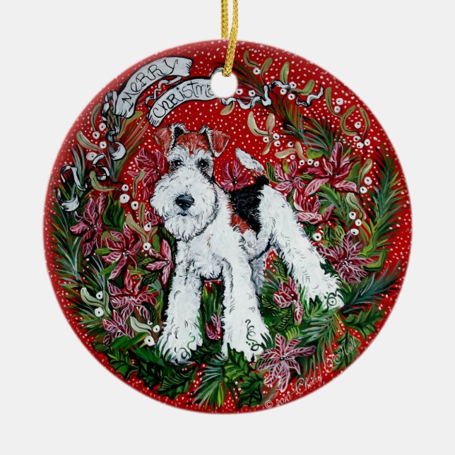 Adorno De Cerámica Navidad del fox terrier (Frente)