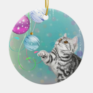 Adorno De Cerámica Navidad del gatito
