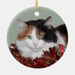 Adorno De Cerámica Navidad del gatito del calicó