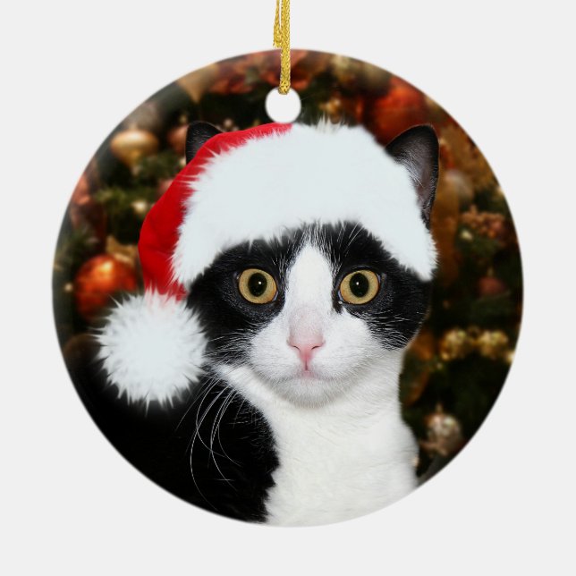 Adorno De Cerámica Navidad del gato del smoking (Atrás)