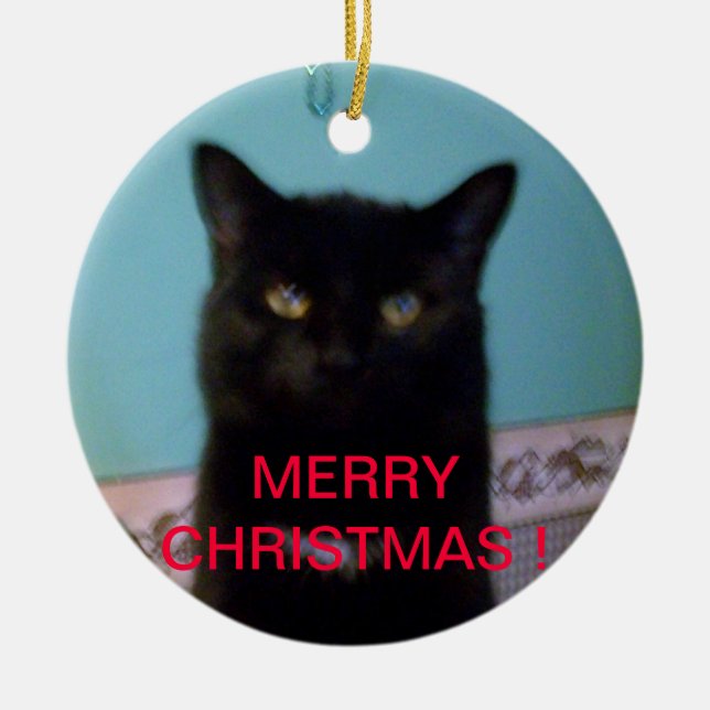 Adorno De Cerámica Navidad del gato negro (Frente)