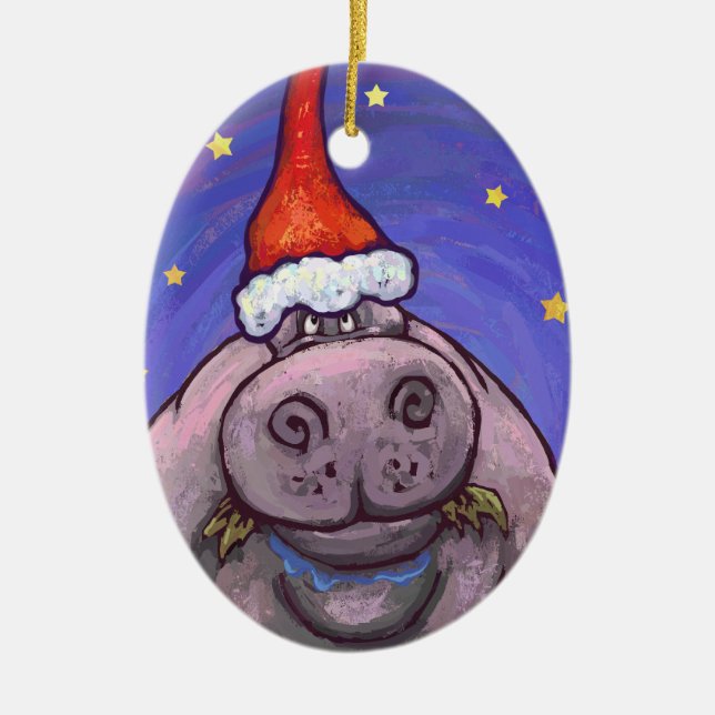 Adorno De Cerámica Navidad del Hippopotamus (Frente)