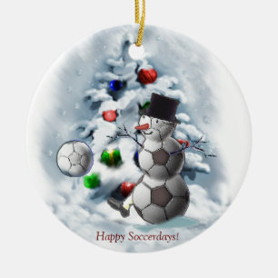 Adorno De Cerámica Navidad del muñeco de nieve del balón de fútbol