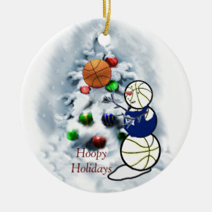 Adorno De Cerámica Navidad del muñeco de nieve del baloncesto