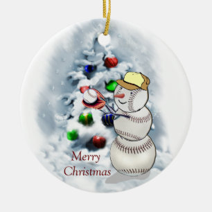 Adorno De Cerámica Navidad del muñeco de nieve del béisbol