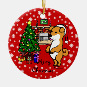 Adorno De Cerámica Navidad del perrito de Shiba Inu