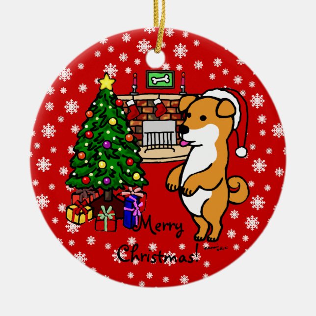 Adorno De Cerámica Navidad del perrito de Shiba Inu (Frente)