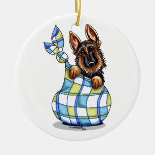 Adorno De Cerámica Navidad del perrito del saco de GSD primer
