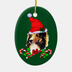 Adorno De Cerámica Navidad del perro pastor de Shetland