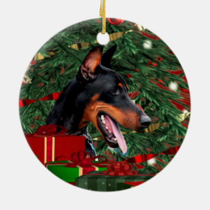 Adorno De Cerámica Navidad del Pinscher del Doberman