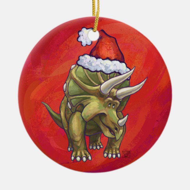 Adorno De Cerámica Navidad del Triceratops en rojo (Frente)