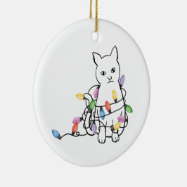 Adorno De Cerámica Navidad divertida con gato