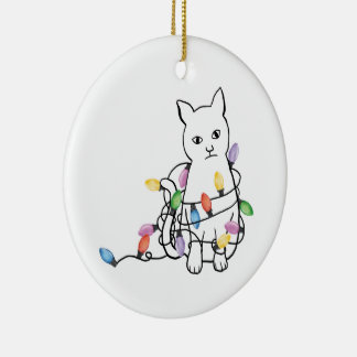 Adorno De Cerámica Navidad divertida con gato 