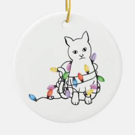 Adorno De Cerámica Navidad divertida con gato 