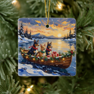 Adorno De Cerámica Navidad en Barco con Kelpie Australiano