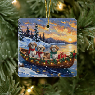 Adorno De Cerámica Navidad en Barco Malti Tzu Fiesta