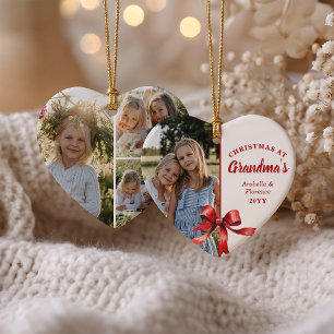 Adorno De Cerámica Navidad En Casa De La Abuela 4 Foto Lazo Rojo Navi