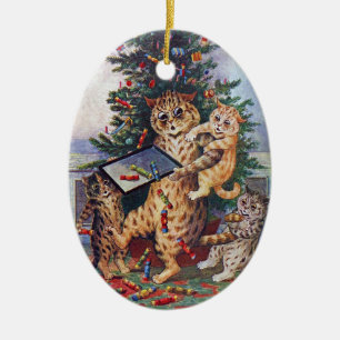 Adorno De Cerámica Navidad en Catland, Louis Wain