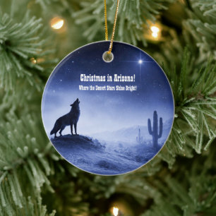 Adorno De Cerámica Navidad en el desierto de Arizona Coyote Cactus No