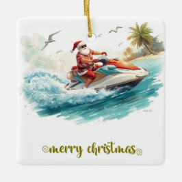 Adorno De Cerámica Navidad en Jet Ski con Santa Claus